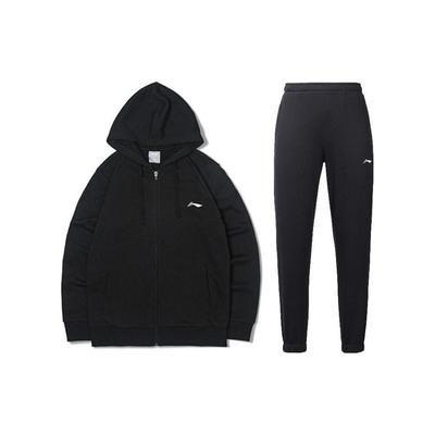 Li Ning Solid Color Logo Zip Hoodie And Long Pants Casual Sports Suit Men Suit Black YWDT227-1+AKLT805-1