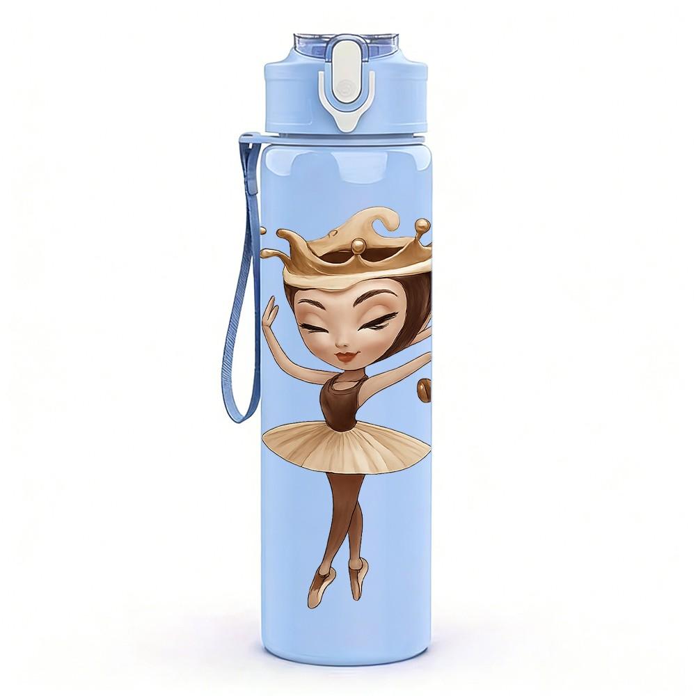 1PC Ballerina Doll Illustration 750ml Color Plastic Sports Water Bottle Leakproof Flip Straw Lid Suitable for Sports Office Home Use
