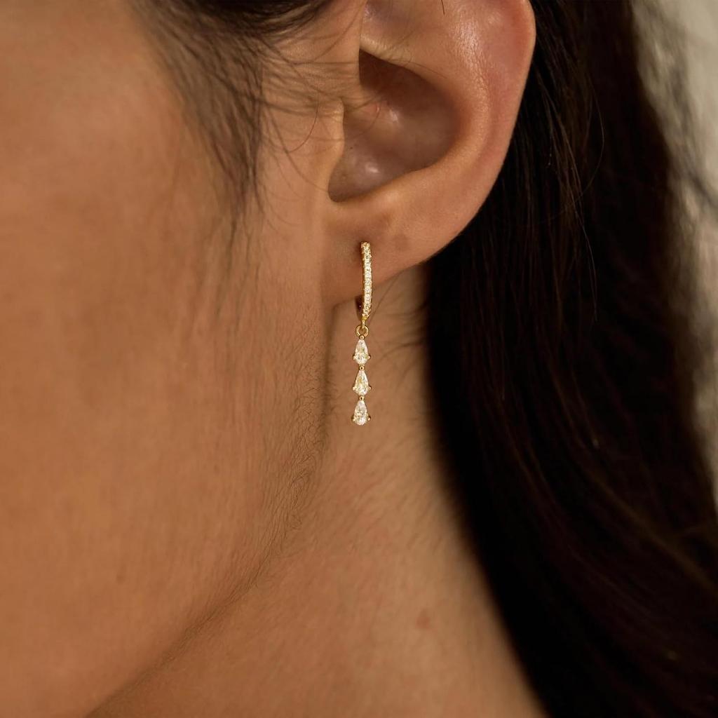 Gold Dangle Earrings for Women,Prom Jewelry Dainty Earring 14K Gold Plated Drop Earrings for Women Trendy Hypoallergenic CZ Dangling Earring