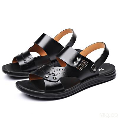 Sapatos Moda Masculina Verão Novo Retrô Couro Antiderrapante Praia Sandálias Slip-on Viagem Chinelos Preto Marrom