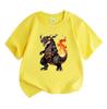 Kids Boys Girls 100% Cotton Crew Neck Short Sleeve T-shirt, Cool Lava Fire Dinosaur Print Casual Soft Breathable Tee Top for Daily Play and School Wea