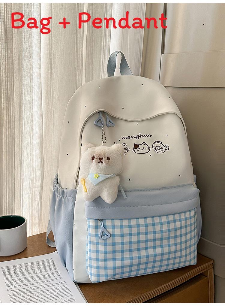 Plaid Backpack For School With Fabric And Padded Shoulder Straps