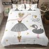 Ballet Dancing Girl Duvet Cover Set Cartoon Ballerinas Girl Bedding Set for Kids Teens Microfiber Double Queen King Quilt Cover