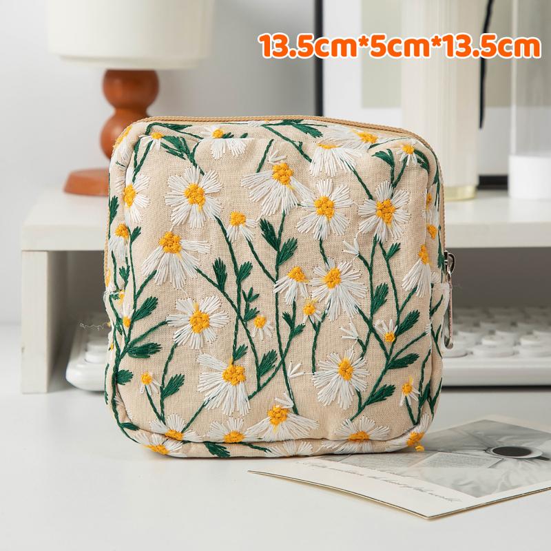 Blumenstickerei Damen Kosmetiktasche Leinwand Reißverschluss Make-up Tasche Reise Waschbeutel Make-up Organizer Hygieneartikel Beutel Aufbewahrung