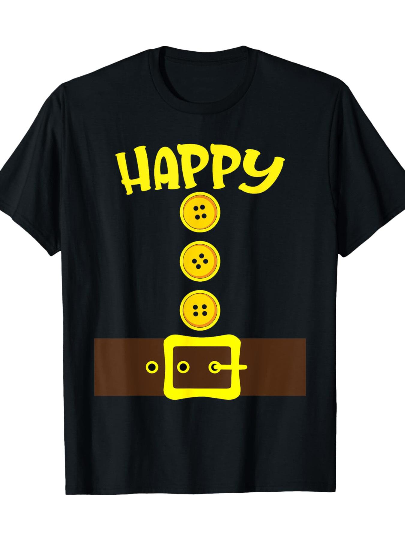 Top Pick Mens Black Happy Button Graphic TShirt S