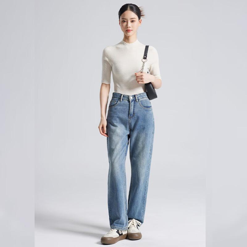 Fengxun Women's Silk Blend Stand Collar Mid-Sleeve Knit Top