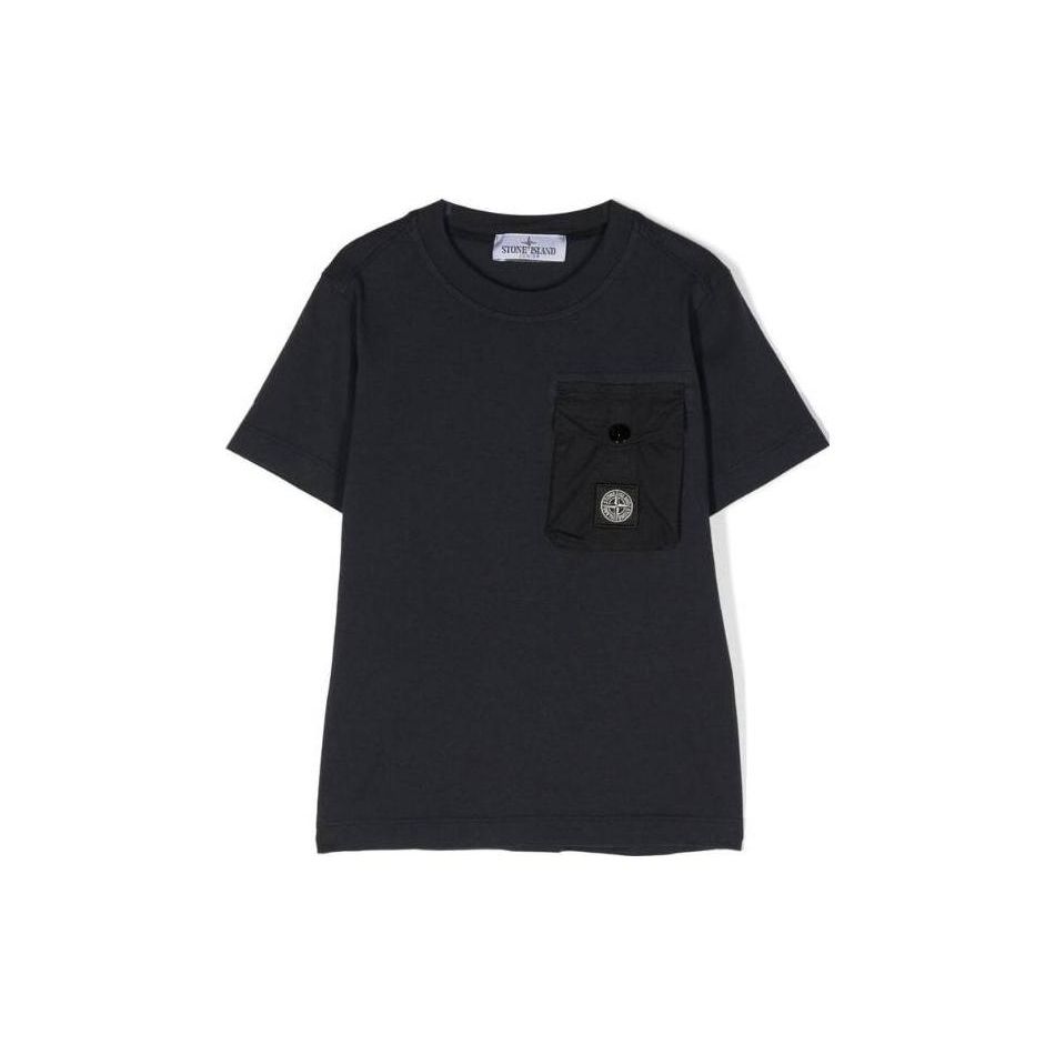Stone Island Solid Color Pocket Round Neck Short Sleeve T-Shirt Kids Tops Black 781620247-V0020