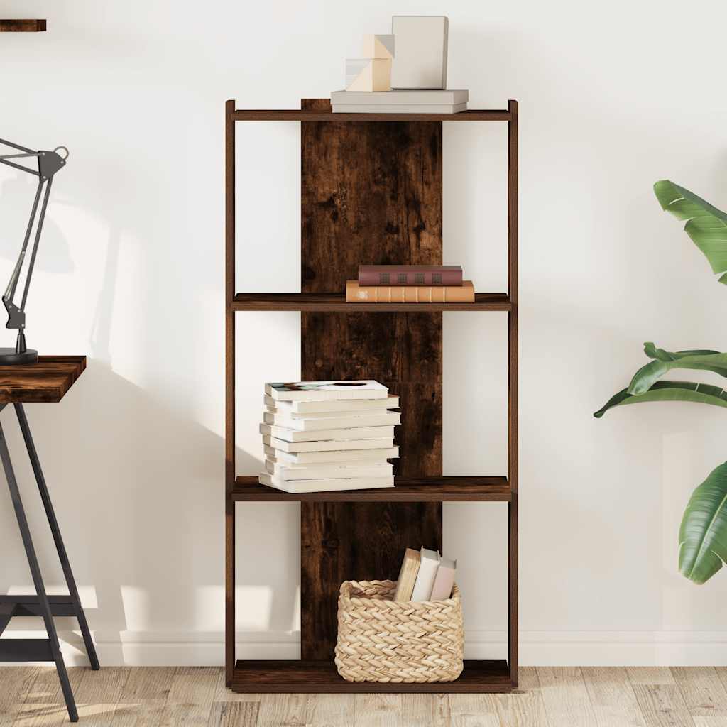Bookshelf with 3 Shelves Smoked Oak Finish 60 X 30 X 120 Cm Engineered Wood