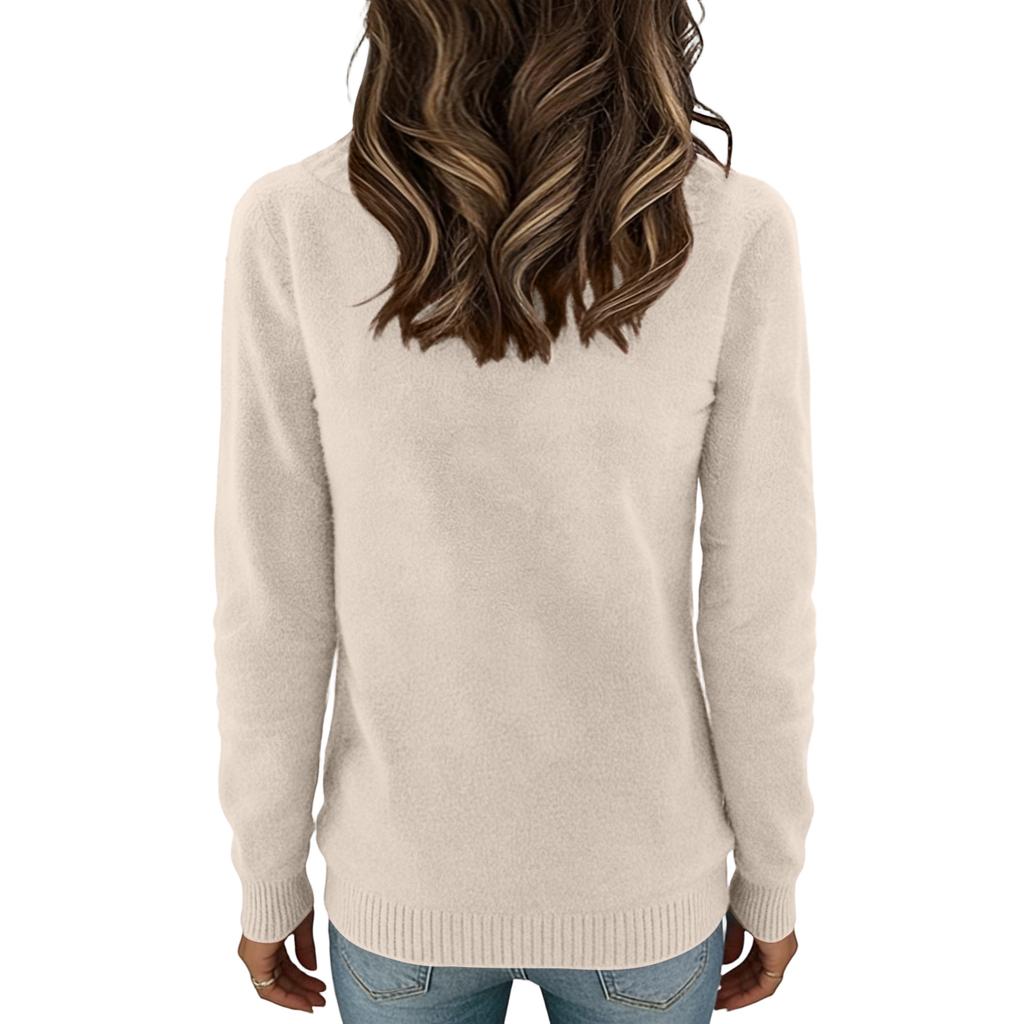 Damen Pullover gestrickt Farbe Langarm Rundhals, Basic Shirt, Oberteil