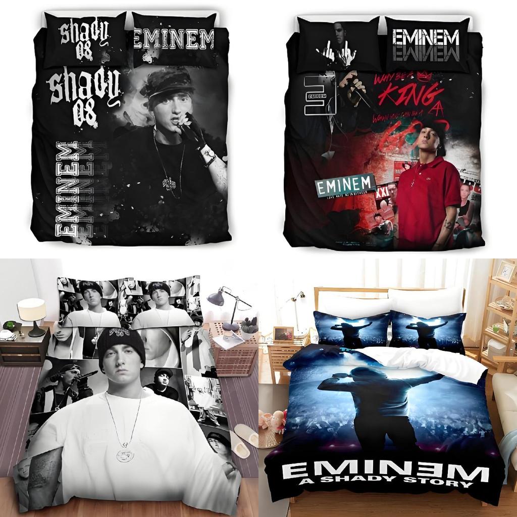 Set Biancheria da Letto Stampa Digitale 3D Eminem con Tessuto Cottonfeel per Arredo Camera da Letto Moderna