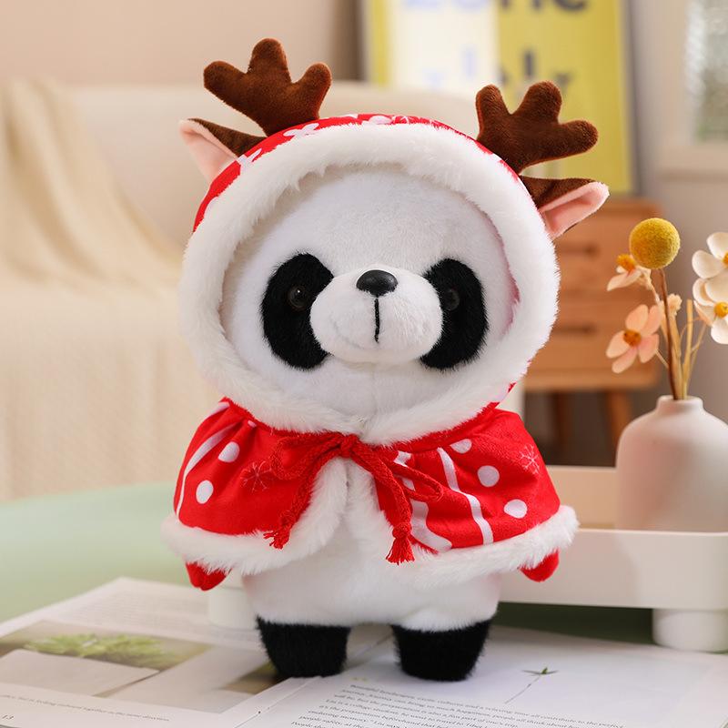 Cute Christmas Cape Panda Doll Plush Toy Black And White Red Panda Doll Children'S Soothing Doll