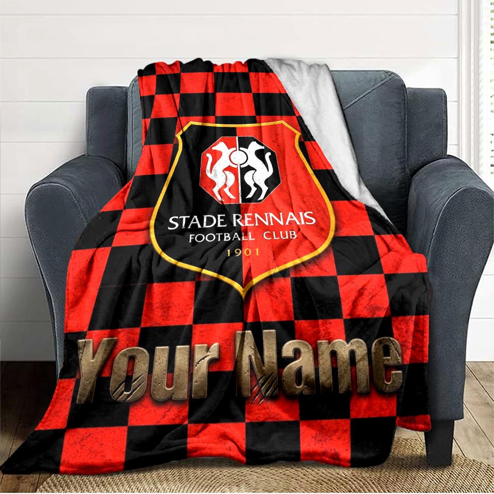 Name Custom Stade Rennes FC Print Flannel Blanket High Quality Warm Comfortable Cover for All Seasons Perfect for Gifts Home Decor