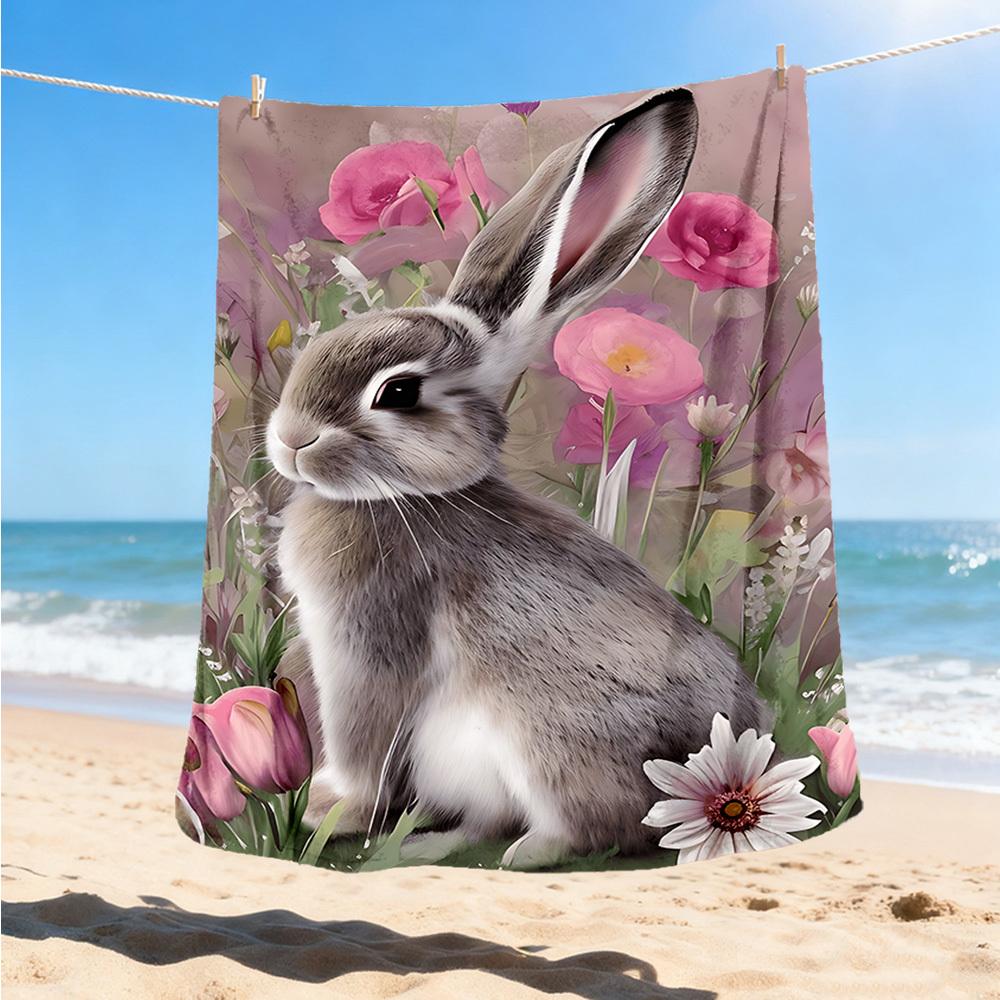 1pc Rabbit Flowers Outdoor Blanket - Soft Flannel Cozy for Travel & Camping - All-Season Warm Bed Cover, Machine Washable yy251229079