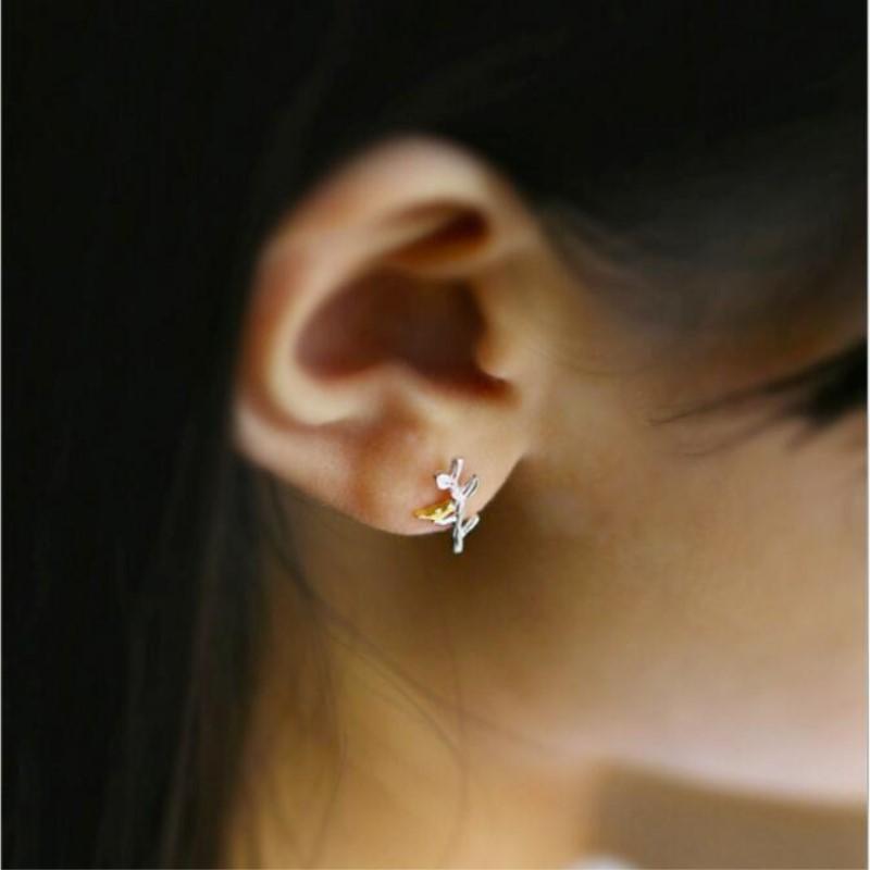 New Fashion Personality 925 Sterling Silver Jewelry Earrings Branches Bird Fresh Art Style Simple Gift Earrings E018