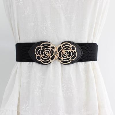 Retro Flower Shape Buckle Wide Elastic Waist Belt For Ladies Dresses Waist Belt Clothing Accessories Party Decoration