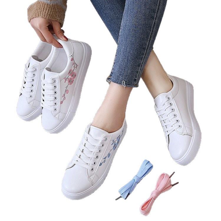 Internet celebrity embroidery little white shoes women's 2025 spring new product students thick baseplate shoes small fresh plum blossom single sho