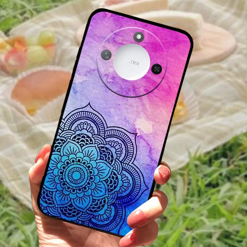 For Huawei Honor X60 Case Flowers Painted Cover Black Silicone Soft TPU Phone Case For Honor X60 Protective Shell Bumper