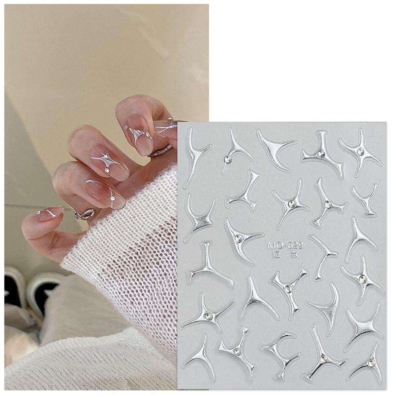 Irregular Bronzing Lines French Nail Art Stickers Silvery Graffiti Stripe Design Self Adhesive Decals Geometry Line Sliders