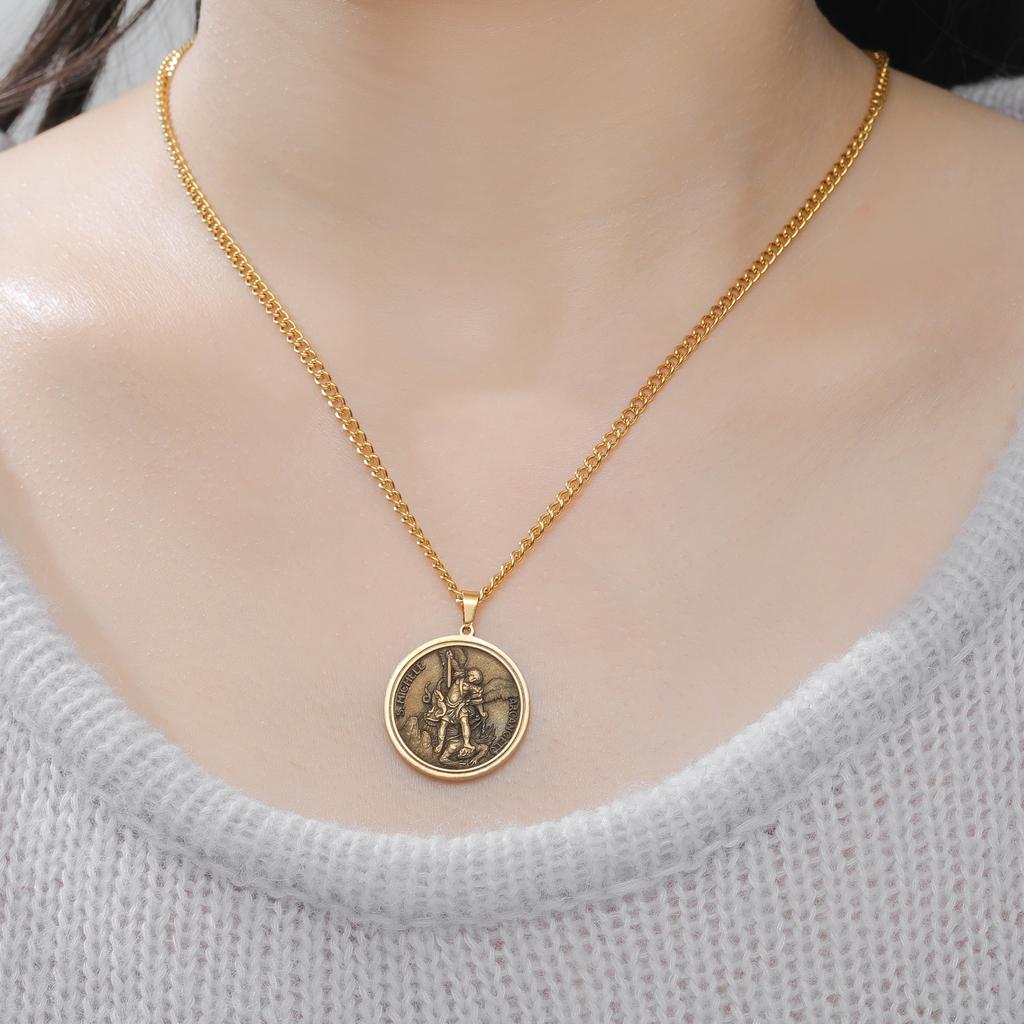 Saint Michael Archangel Medal Necklace for Men St. Michele Pendant Chain Vintage Catholic Christian Religious Amulet Jewelry