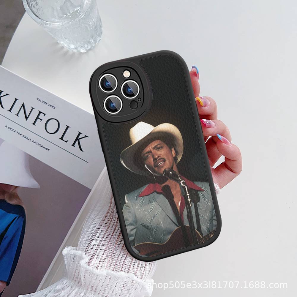 B-Bruno M-Mars Singer Leather Phone Case For IPhone 16 16e 15 14 13 12 11 Pro Max Plus Mini Cover