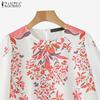 ZANZEA Women Casual Round Neck 3/4 Sleeve Loose Print Blouse