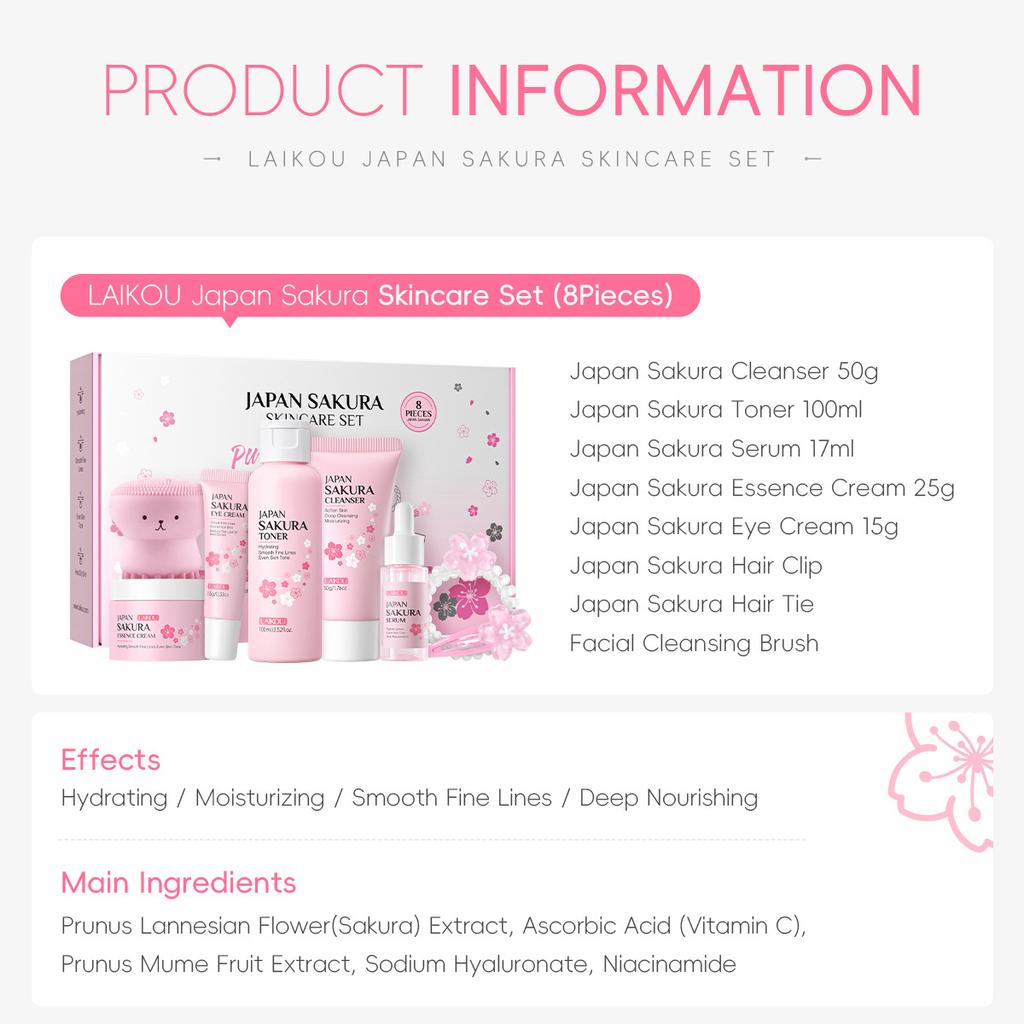 LAIKOU Coffret de soins Sakura 8 pièces – Cadeau d'anniversaire pour une peau éclatante