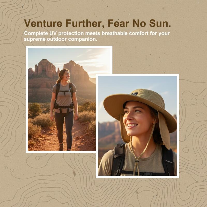 Wide Brim Sun Hat UPF 50 UV Protection Water Resistant Breathable Neck Flap for Camping Hiking Gardening Trips