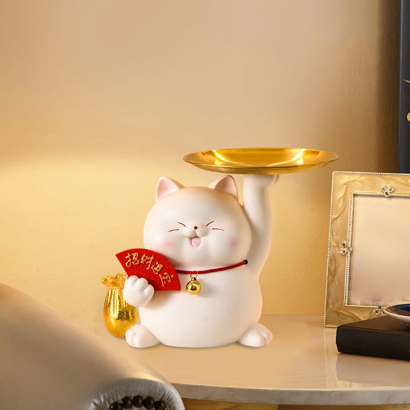 

Cat Resin Sculpture: Versatile Organizer for Home and Office Decor бежевий