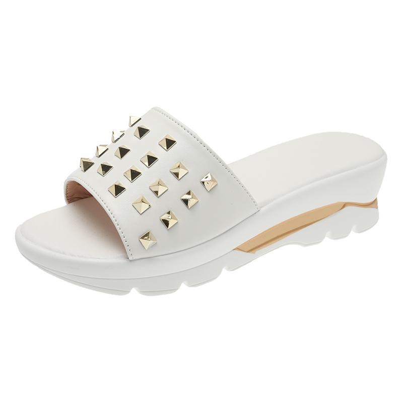Fashion 2025 Summer Fashion Punk Style Rivet Design Word Slippers New Women's Leisure Wedge Multi-color Plus Size Beach Slippers
