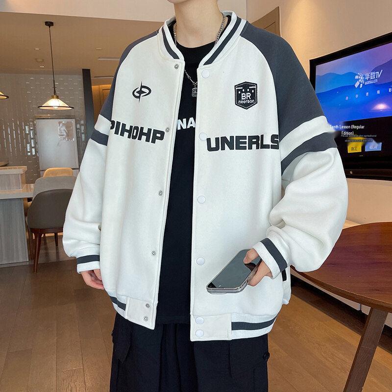 

Men s Spring/Fall American Baseball Jacket: Trendy Hong Kong Style for Teens with Round Neck and Stylish Print XL (Recommended 125-145 jin)