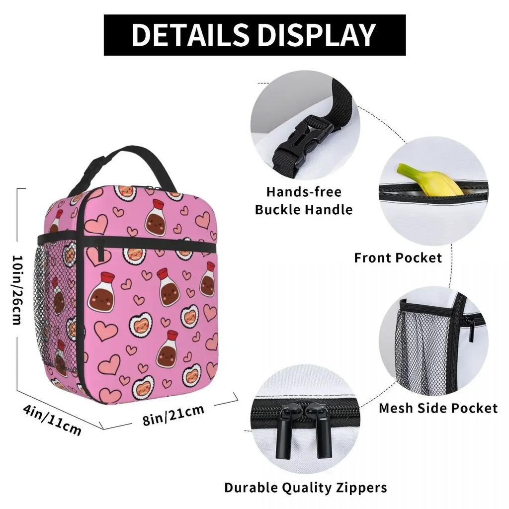 Cute Kawaii Sushi And Soy Accessories Insulated Lunch Bag For Travel Storage Food Boxes Portable Thermal Cooler Lunch Boxes