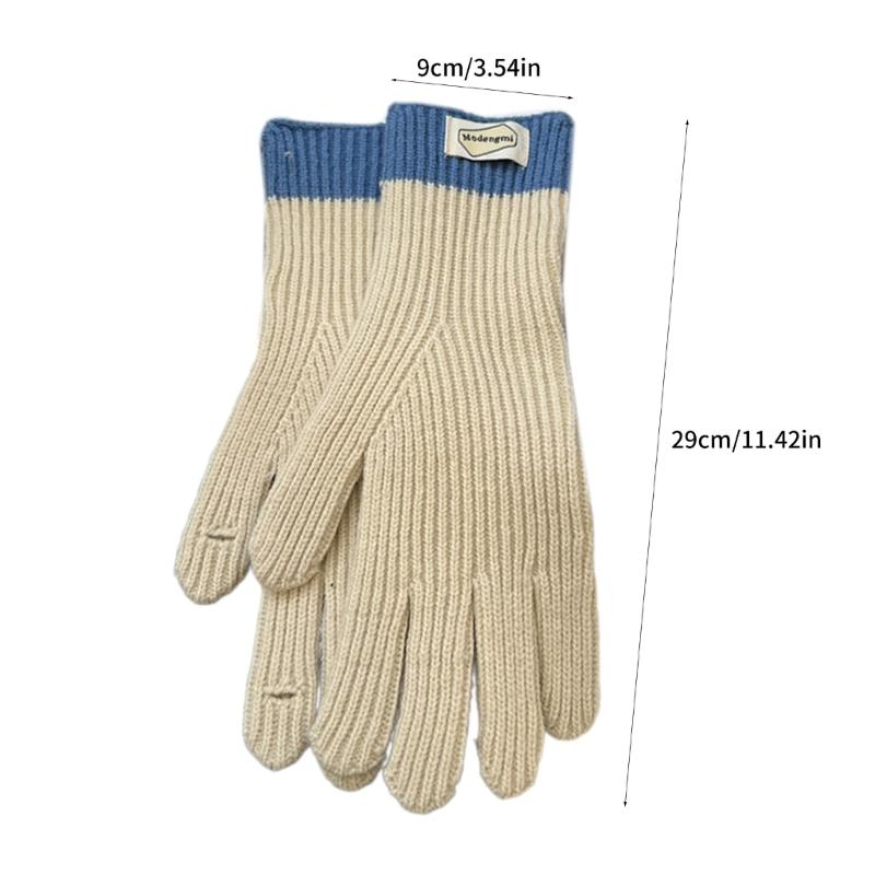 Womens Warm Knitted Full Finger Gloves Outdoor Riding Touchable Screen Colorblock Letters Label Decor Thermal Mittens