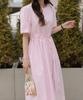 Ppaeppae Round Neck Waistline Pintuck Pleated Short Sleeve Long Dress