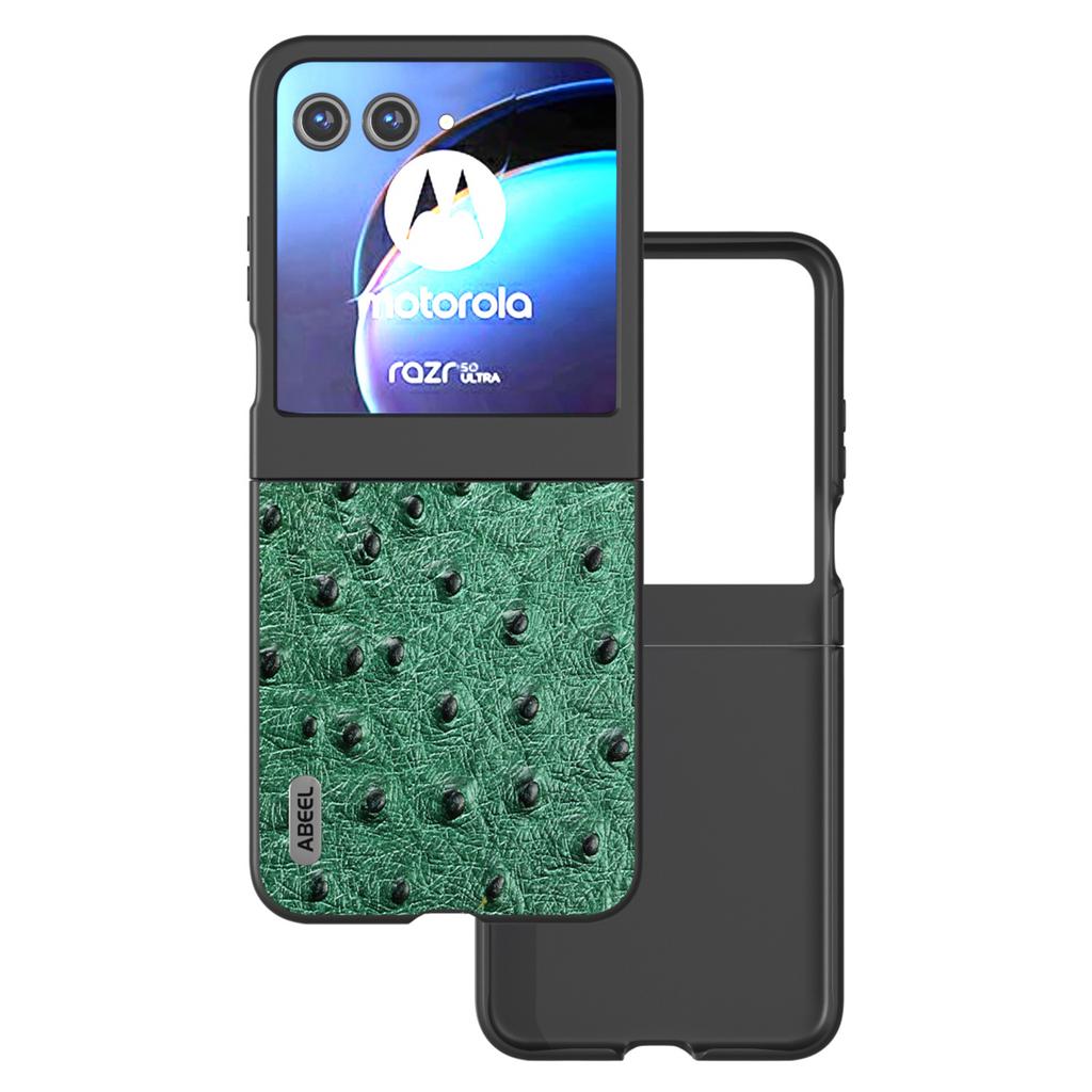 Für Motorola Razr 50 5G Hülle Straußenleder Textur Echtes Rindsleder+PC Handyhülle