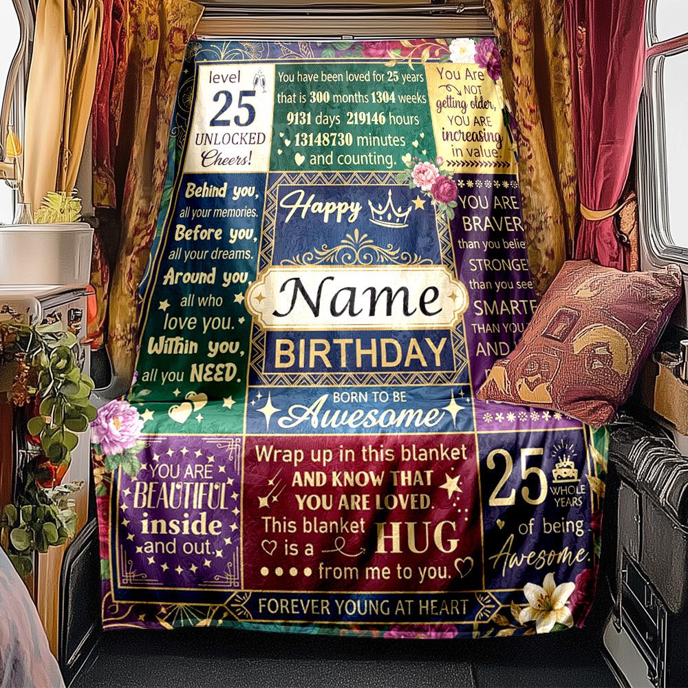 Happy Birthday Celebration Blanket Personalized Name Soft Comfortable Stylish Blanket Car Blanket Perfect For Travel Camping Outdoor Home Suitable For