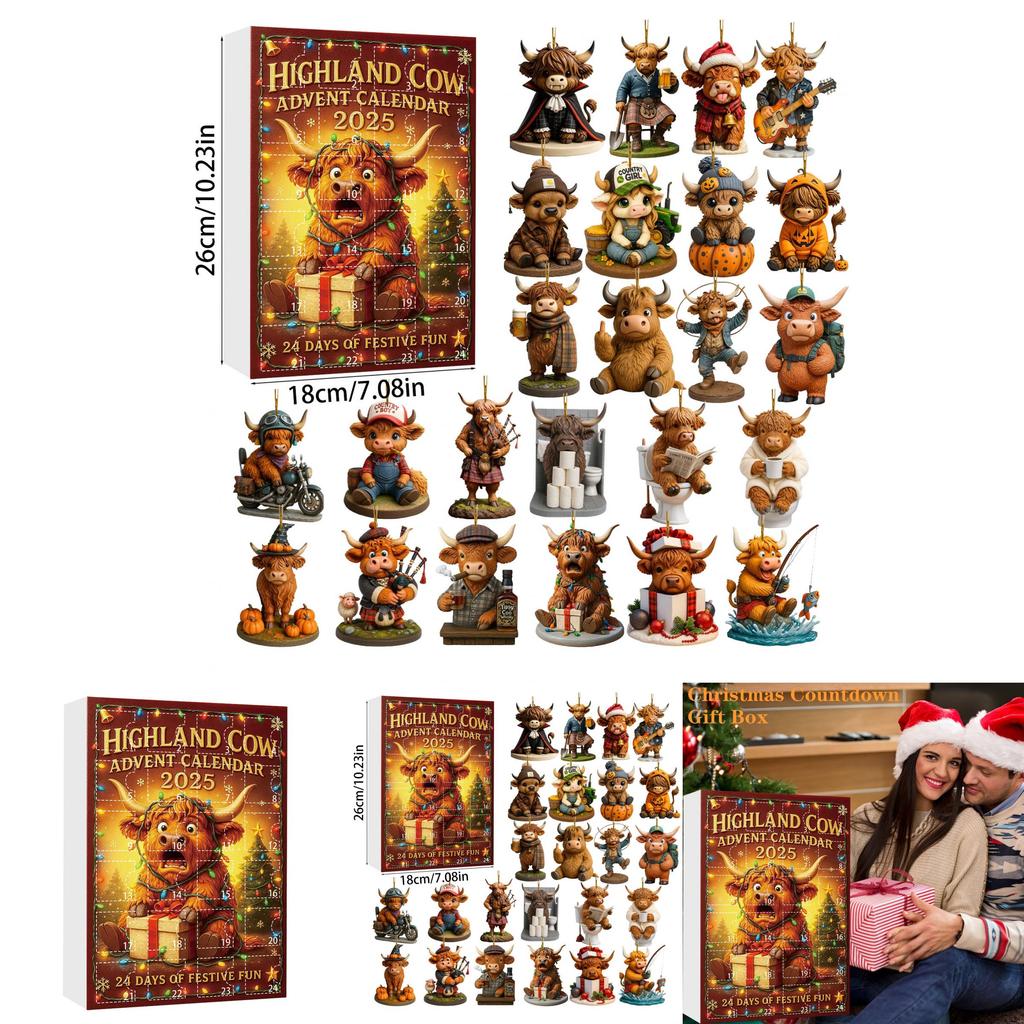 Highland Cattle Holiday Advent Calendar Acrylic Christmas Decor For Party And Gift Giving