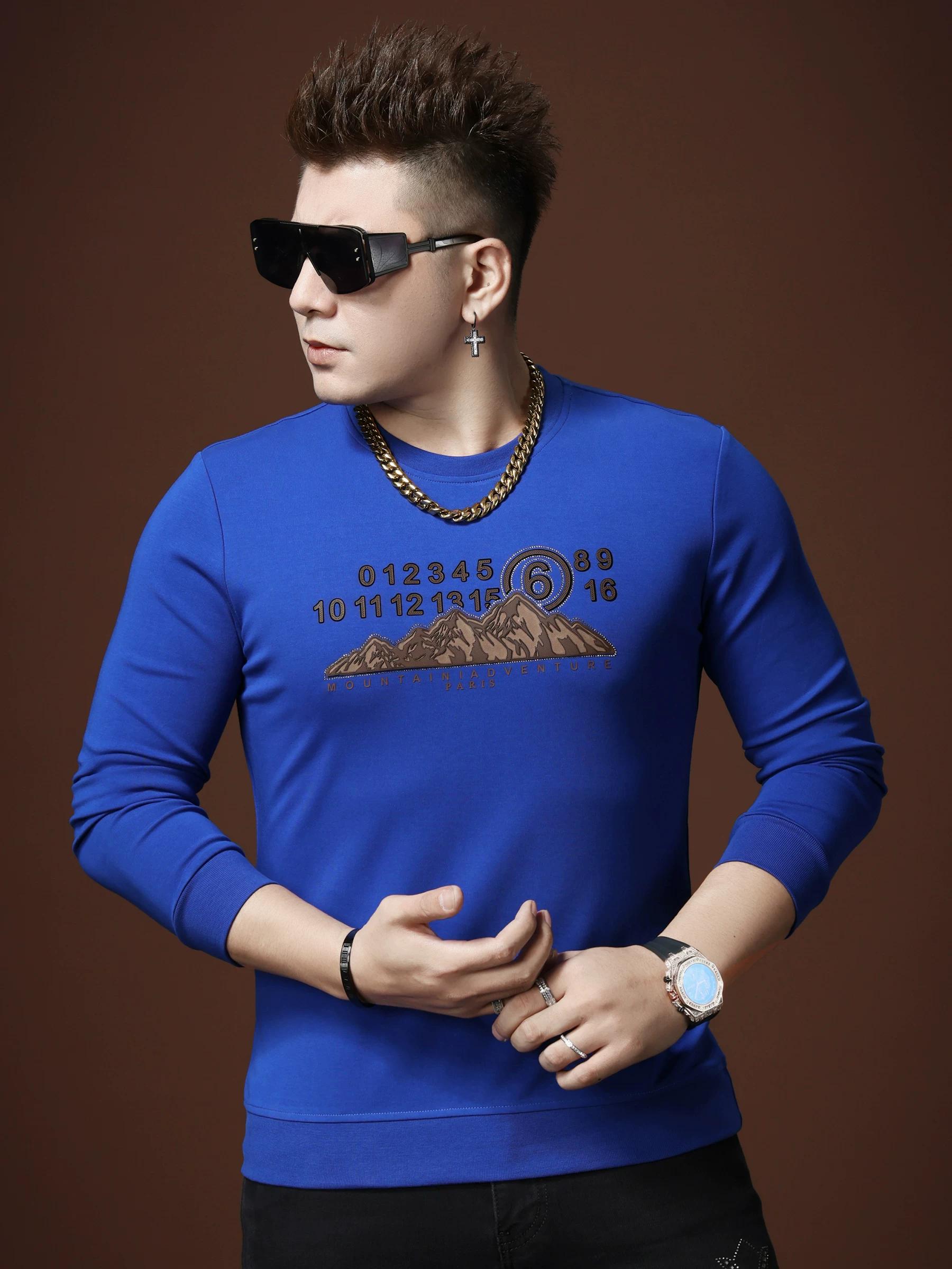 European Station 2025 Autumn New Round Neck Sweatshirt for Men, Trendy Brand Digital Print Casual Pullover Shirt for Men L зелёный