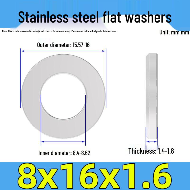 Jinguying Stainless Steel Flat Washer 201/304/316 Standard Size, No Burrs (GB97/DIN125)
