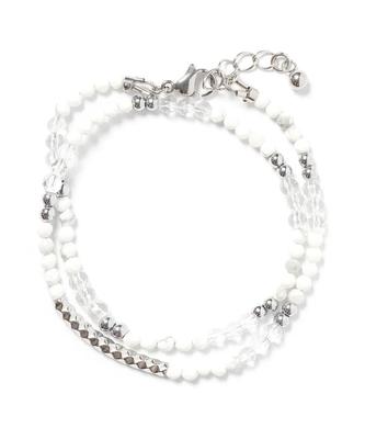 Crystal Fur White Steel Bar Bracelet (PLT-BR-045_WT)