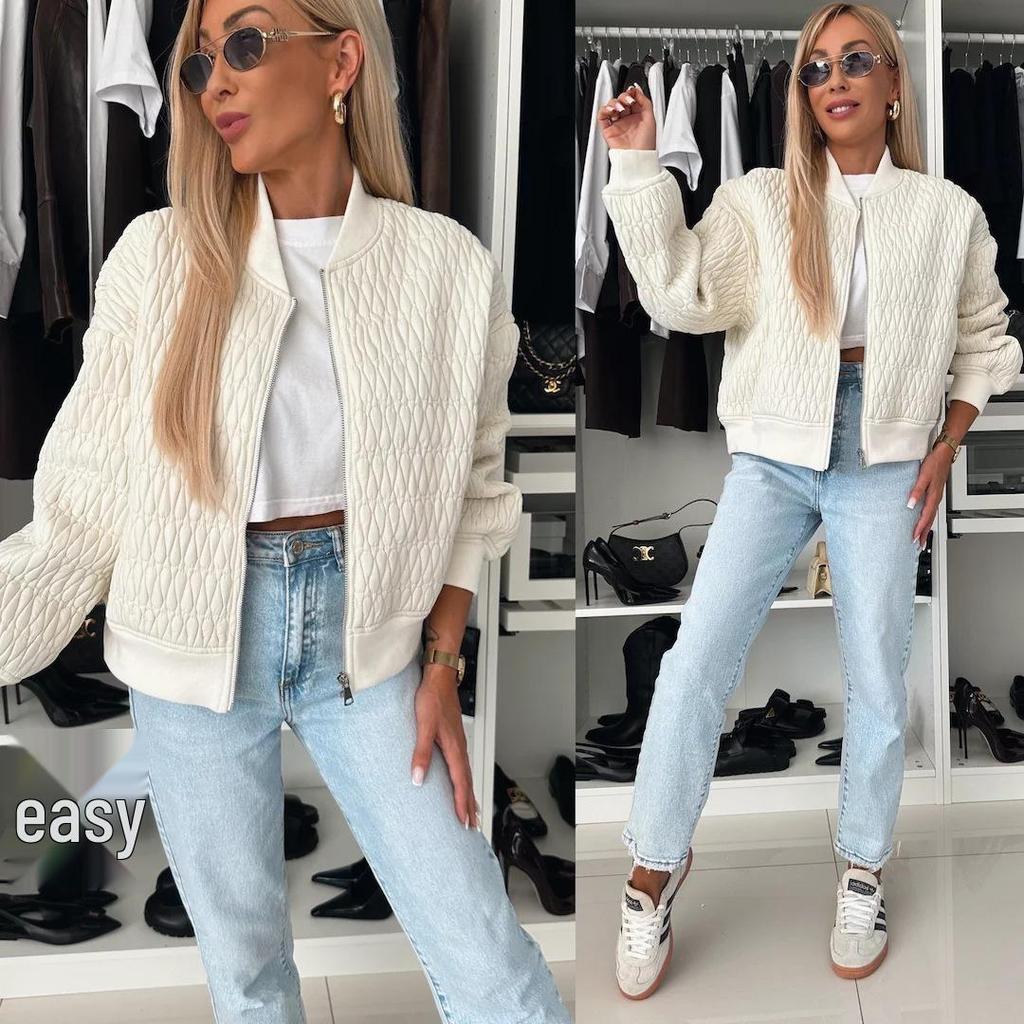 2025 Damen Herbst/Winter Bestickte Einfarbige Kurze Reißverschluss Baumwollgepolsterte Jacke