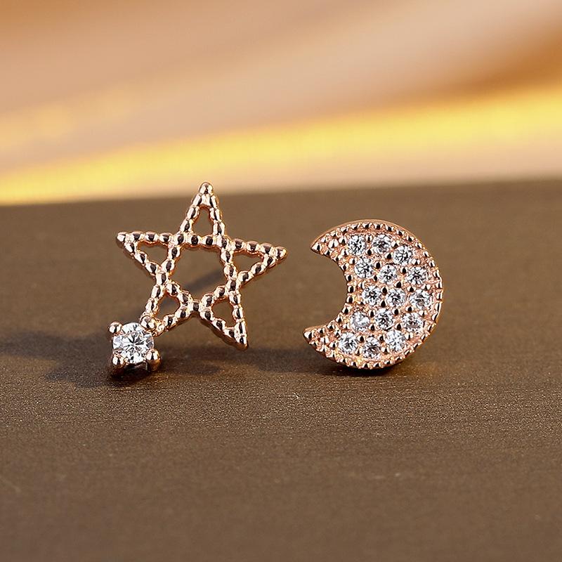 Star Moon Earrings Women'S 2026 Simple Fashion Zircon Asymmetrical Star Moon Earrings Earrings