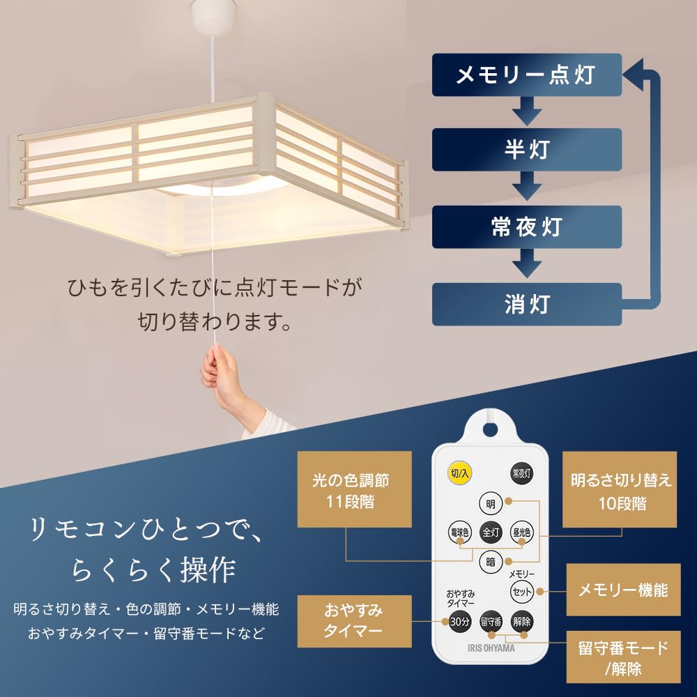 Iris Ohyama Hängeleuchte im japanischen Stil, Größe 12 Tatami-Matten, Farbanpassung oben und unten, PL12DL-J2