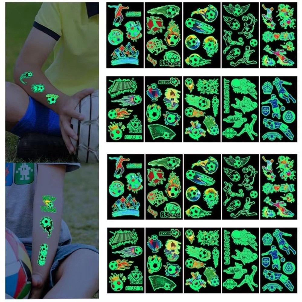 10Pcs/set Soccer Luminous Tattoo Sticker Glowing Cartoon Soccer Tattoo  Women Men