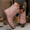 Fashion Vintage Embroidery Pattern Boots Women 2025 Square Heel Pointed Toe Ankle Boots Woman Comfortable Faux Suede Booties Mujer