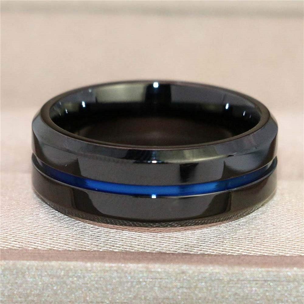 Charm Couple Rings Stainless Steel Black Men's Ring Blue Zircon Women's Ring Sets Valentine's Day Gift Wedding Band Fine Jewelry