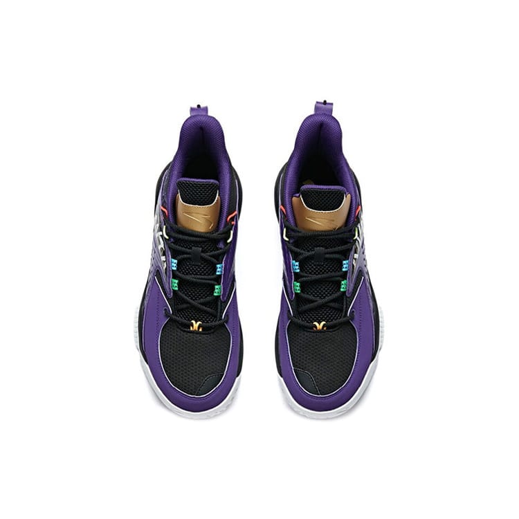 Anta Rhomboid Non-slip Wear-resistant Shock Absorption Mid-Top Basketball Shoes Black Purple 912011186-6