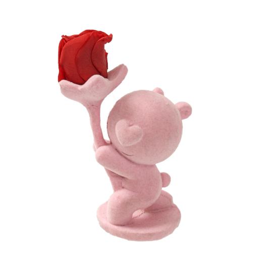 Valentine’s Day Bear Ornament with Preserved Rose Holding Eternal Flower Flocking Bear Decoration Wedding Anniversary