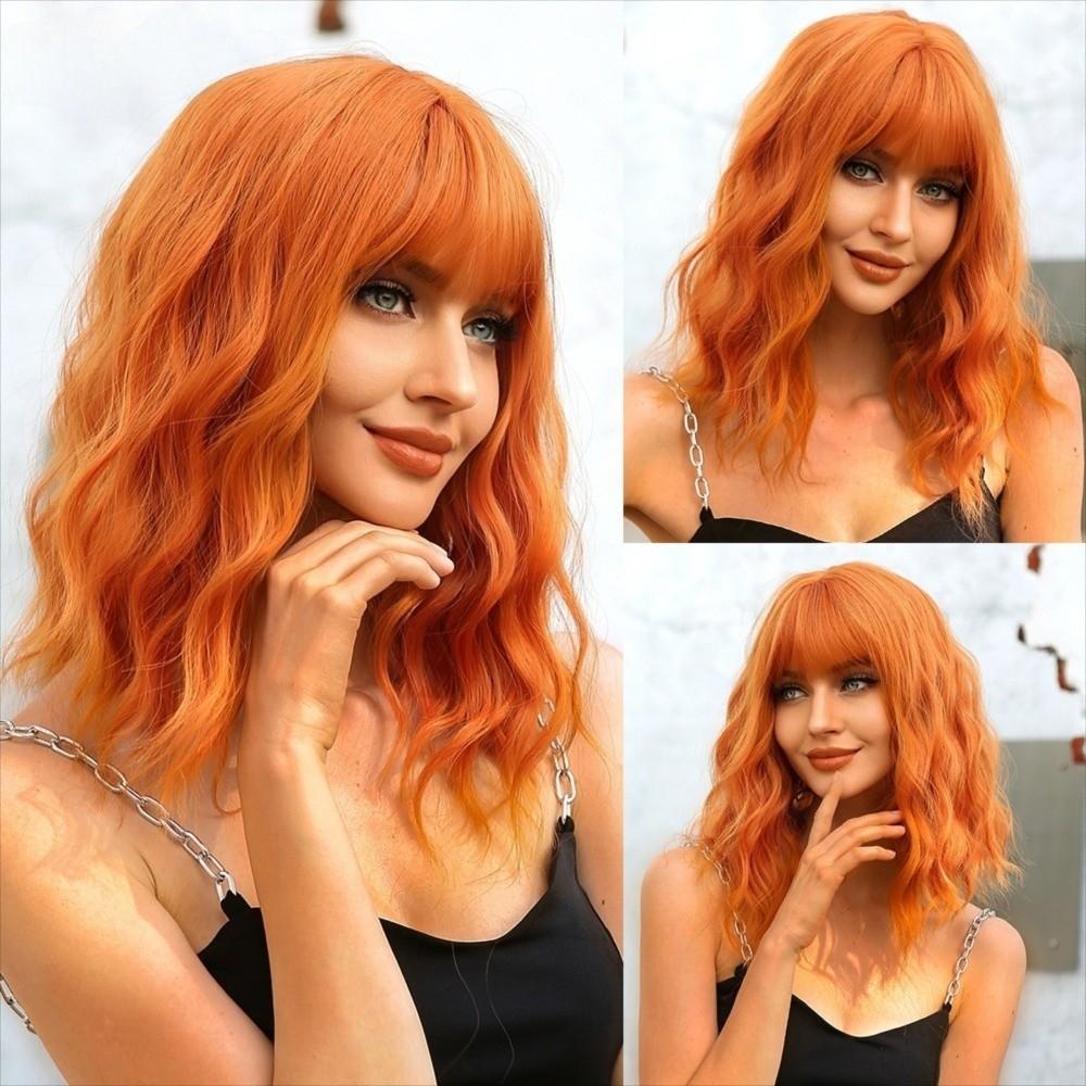 Wasserwelle Synthetische Perücken mit Pony Schmutziges Orange Halloween Cosplay Anime Perücken Make-up Party