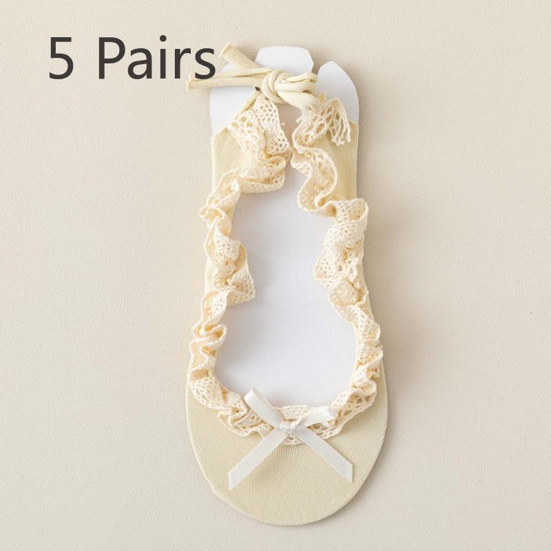 

5 пар женских летних тонких моделей с кружевом, кружевным бантом, носки-подследники 5 Pairs телесный