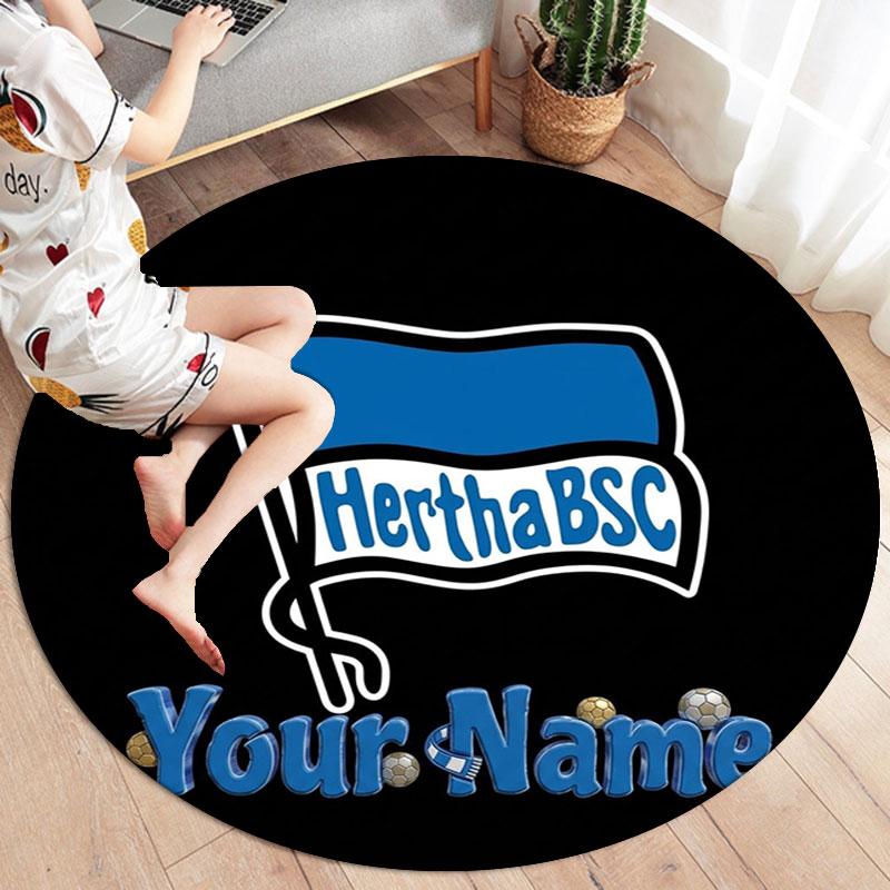 Hertha BSC Custom Name Round Area Rug,Carpet Rug for Living Room Bedroom Sofa Playroom Decor,Non-slip Floor Mat
